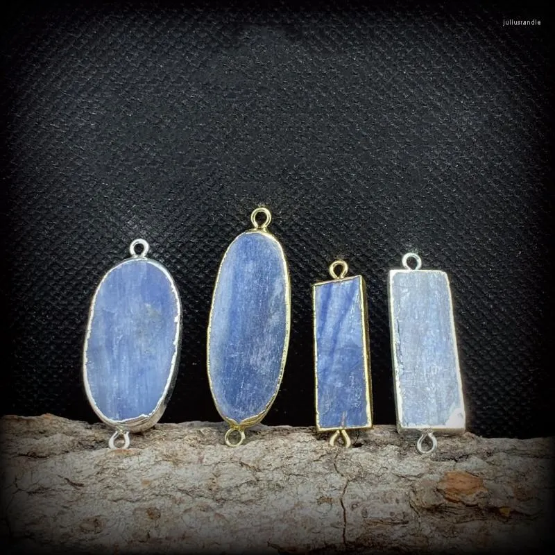 Pendant Necklaces 1pcs Natural Kyanite Rectangular Connector For Bracelet Jewelry Making Healing Stone Oval Necklace Golden Plated