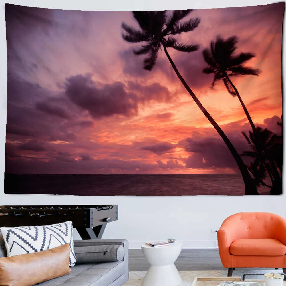 Gobeliny tropikalne piaszczyste plażowe scenerie o zachodzie słońca krajobraz gobelin wiszący hipis art home wystrój domu