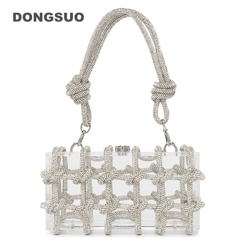 Evening Bags Knot Handle Rhinestones Evening Acrylic clutch Bag Designer clear shoulder bag Crystal Diamonds Dinner Party Wedding Purse 230811