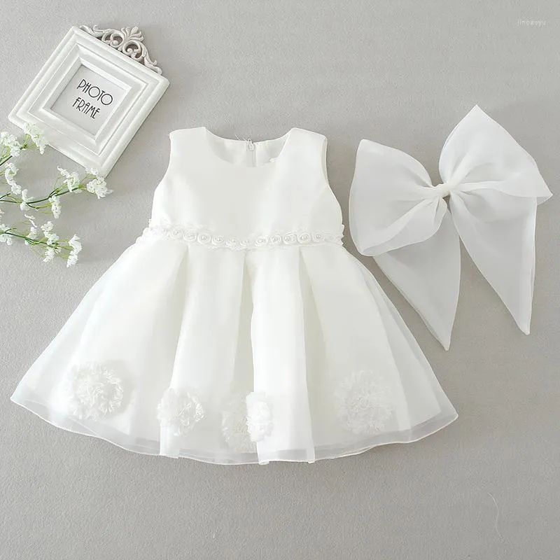 Sukienki dla dziewczynek 2023 Sukienka dla niemowląt Big Bow Chrzest dla dziewcząt Pierwszy rok przyjęcia urodzinowe ubrania ślubne Tutu Puszysta suknia