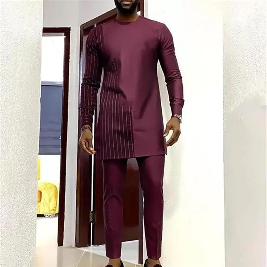 Męskie koszule afrykańska koszula modowa średniej długości okrągła szyja długi rękawoeved Spring 2021 Tradycyjny plus rozmiar Slim-Fit Shi300H