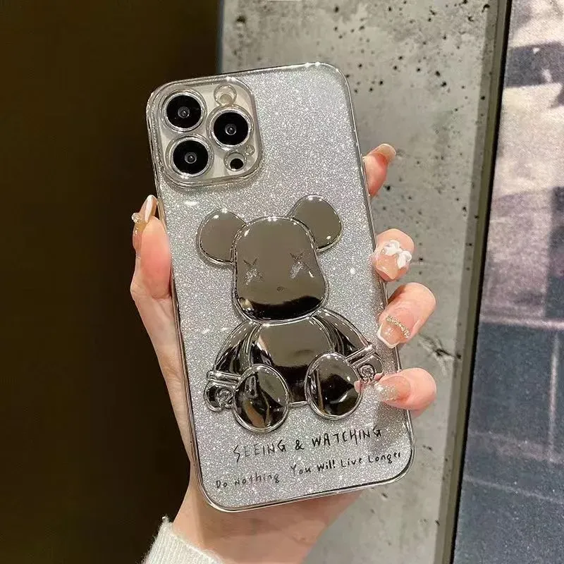 Étui iPhone designers pour 14 Pro Max Package complet Package 12 Case de téléphone Transparente Electroplated Cute Bear Anti-Drop Protection Case G238112C