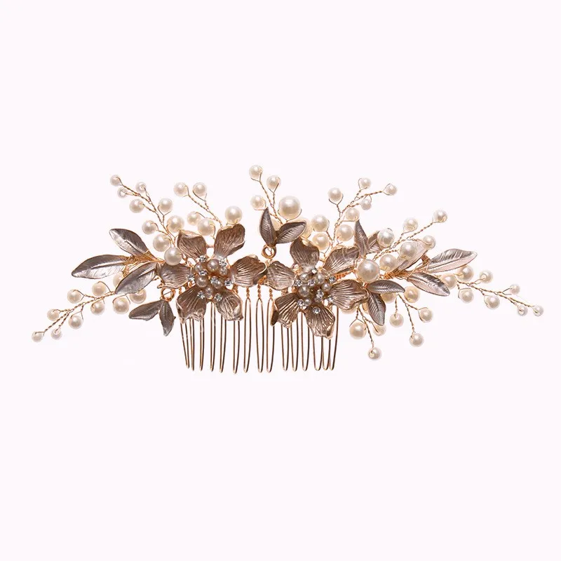 New Trend Hair Comb Wedding Tiaras Floral Pearl Hairpin For Girls Party Headpiece Crystal Shiny Bride Hair Jewelry Fashion Tiara