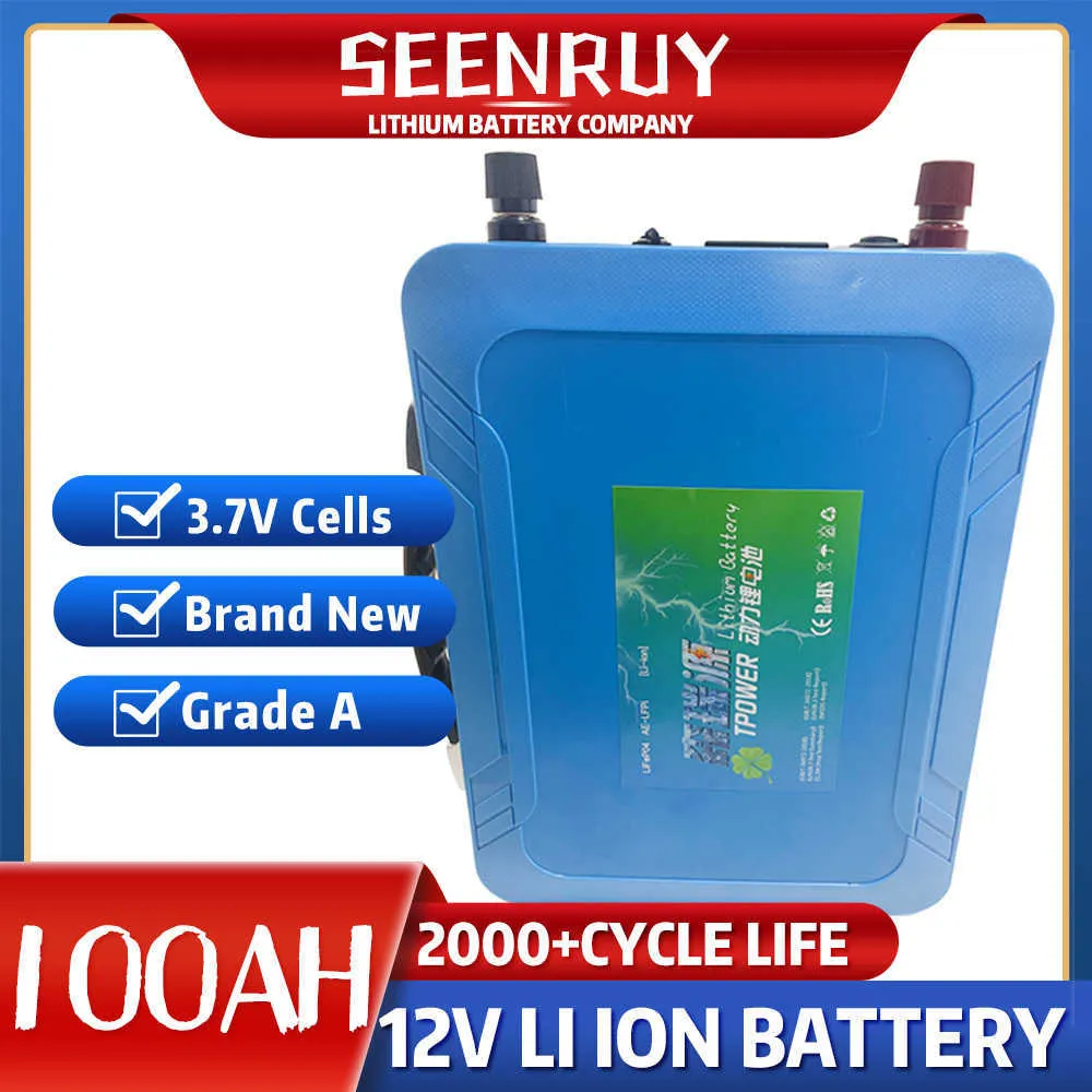 Batteria al litio 12,6 V 100 ah impermeabile 12 V Batteria a battente ionico da 100 AH con caricabatterie da 10A per motore elettrico inverter