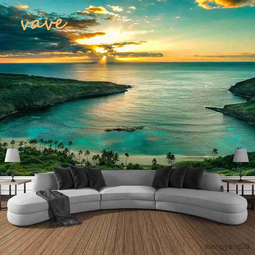 Tapestries Landscape Beach Sunset Tapestry Wall Hanging Printed Cloth Fabric Large Tapestry Aesthetic Dorm Interior Room Bedroom Decor R230812