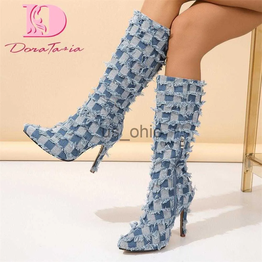 Boots Ladies Chessboard Grid Fringe Boots Fashion Mixed Colors