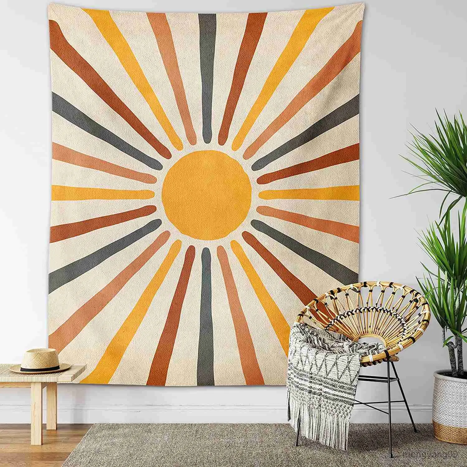 Tapisseries Sun and Moon Tapestry Retro Rainbow Sunrise Sunset Abstract Mur suspendu Hippie Meditation décor Tapiz R230812