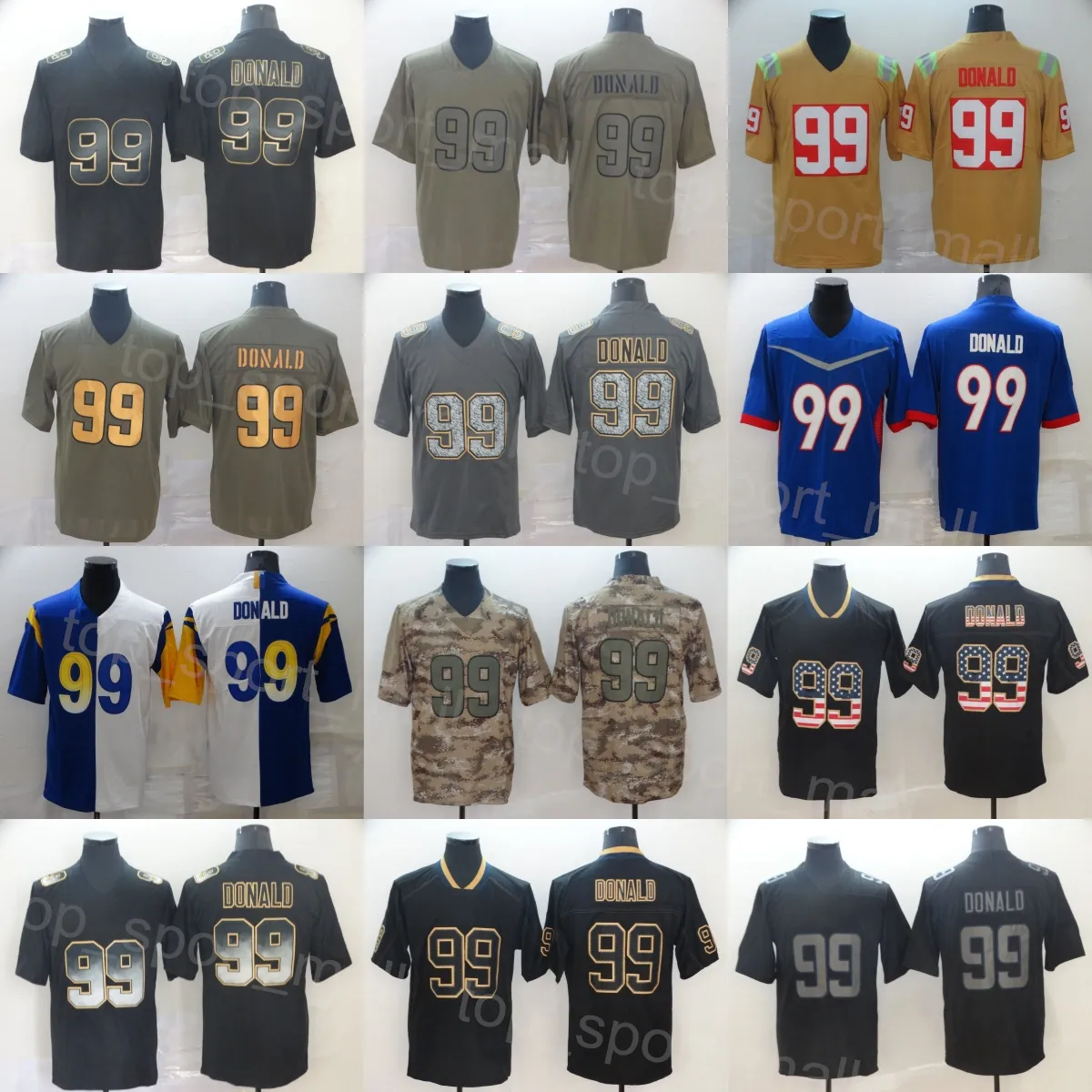 Man 99 Aaron Donald Football Jersey Goddess Hyphenation Shadow Smoke Flag Hemp Grey Drift Rainbow Leopard Grain USMC Stitched Olive Salute To Service Color Rush