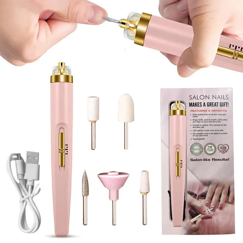 Electric Nail Drill Set With Light Art Pen Deburring Tool For Gel