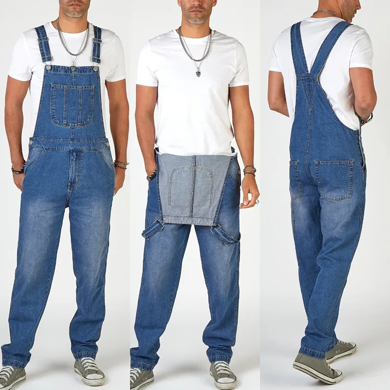 【BAON】Konuki Pocket Denim Suspenders Long One Piece Mens Adjustable Denim Mens Denim Jumpsuit With Pocket And