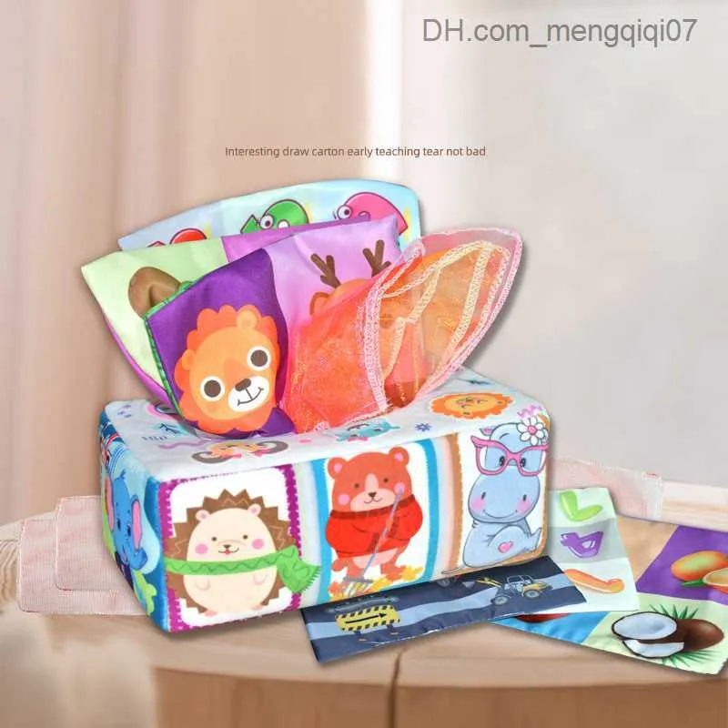 Pull Toys Cartoon Baby Tissue Box Pull Toy Sensory Baby Game Montessori Toy Animal Cognition Ploth Bag de Educação Infantil Z230814