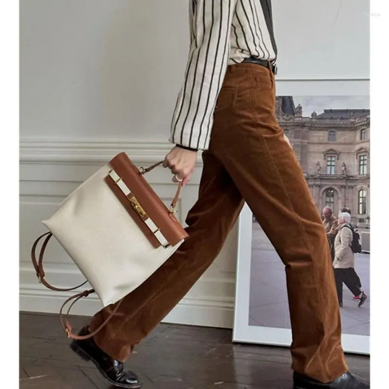 Worki duffel elmsk francuski bloger mody retro canvas skórzana torebka torebka swobodnie kwadratowy plecak w stylu college'u kobiety