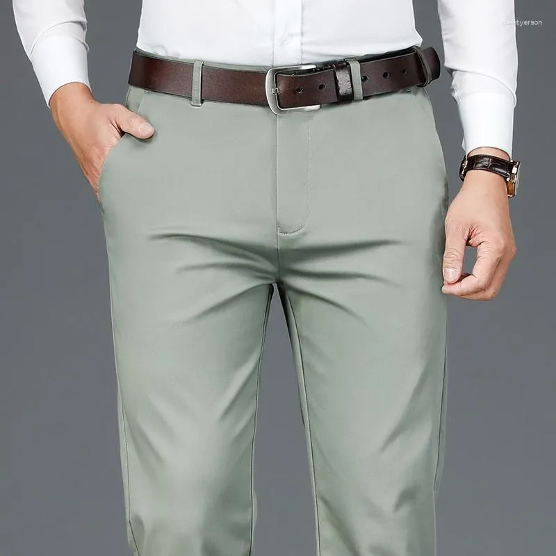 Pantalon masculin 2023 Spring Bamboo Fiber Casual Classic Style Business Fashion Khaki Stretch Cotton Pants