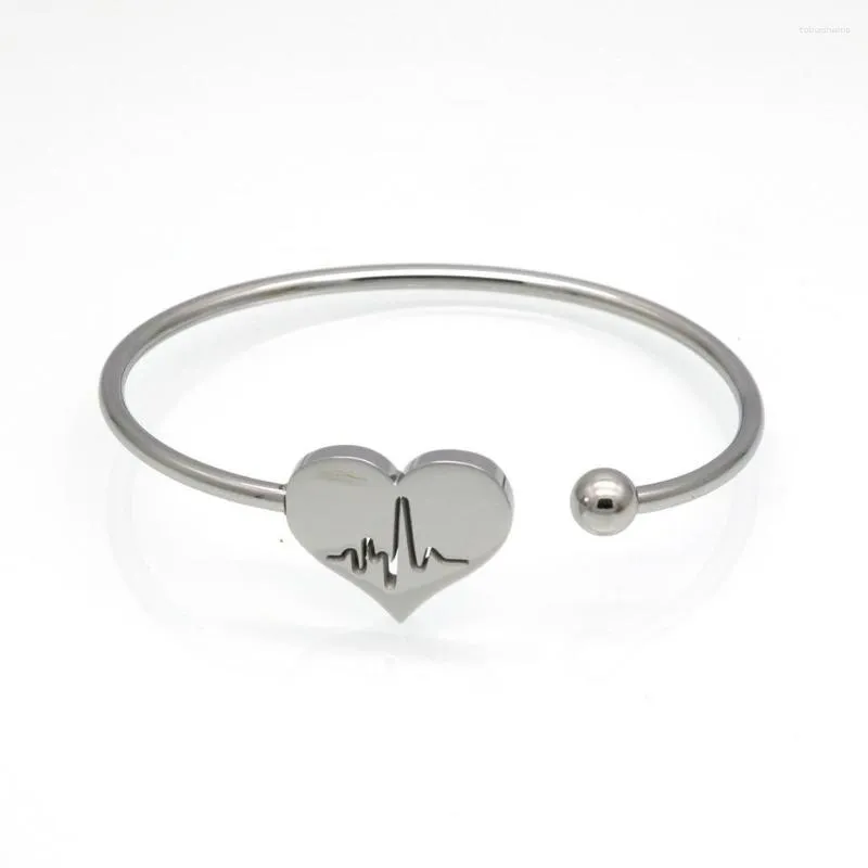 Bangle Fashion Women Color Gold Hearts Stainless Steel Like Electrocardiogram Cuff Bracelets Jewelry For Girls Friend