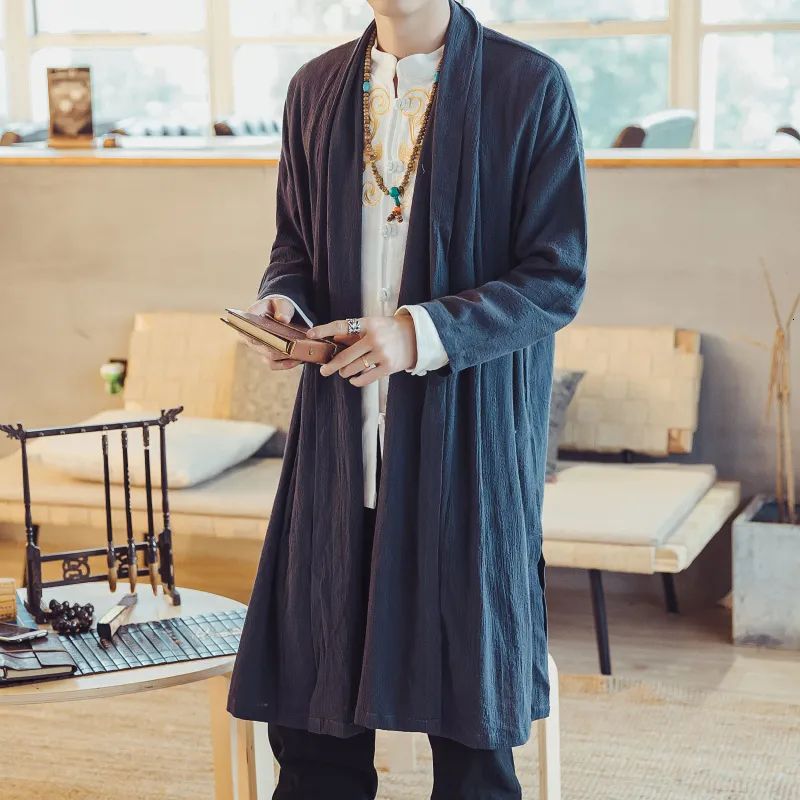 Men's Trench Coats M5XL Vintage Men loose casual Coat Plus size Chinese Style Long Cardigan Streetwear Windbreak Jackets Outwear jacket 230812