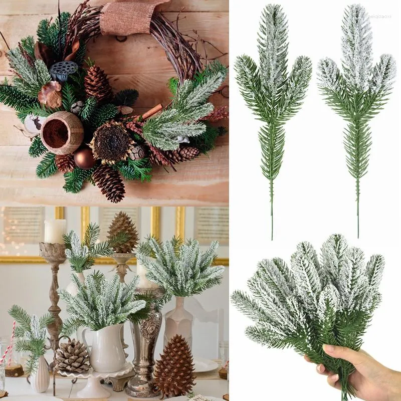 Decorative Flowers 5pcs Christmas Pine Needle Branches Artificial Plants Xmas Tree Ornaments Wedding Home DIY Wreath Gift Box Decorations