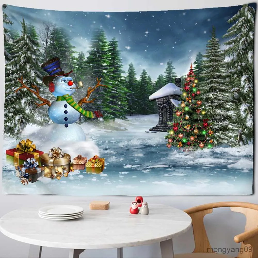 Arazzi di neve di Natale Snowman illustrazione del palette della foresta appesa a un regalo per festività per festività per case decorazioni per la casa R230812