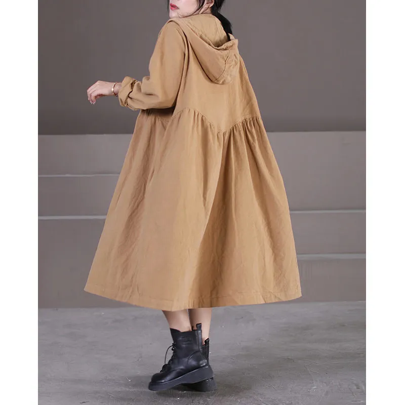 Trench Coats Forench Mabet Automn For Women 2023 Spring Coréen Version de grande taille de grande taille à capuche plissée à mi-longueur Windbreaker T1017 230812
