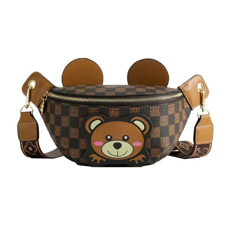 New Simple and Fashionable Retro Checkerboard Checker One Shoulder Crossbody Bag Cute Little Bear Chest Bag