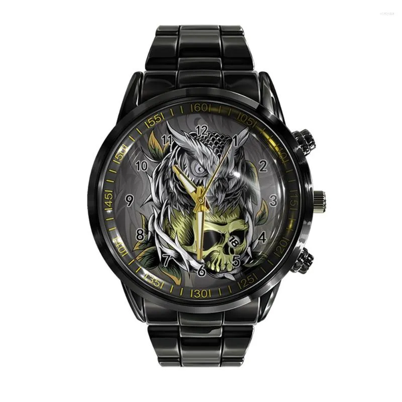 Wristwatches Trendy Calendar Steel Belt Watch Black And White Color Skull Men's Watches Quartz Business Wrist