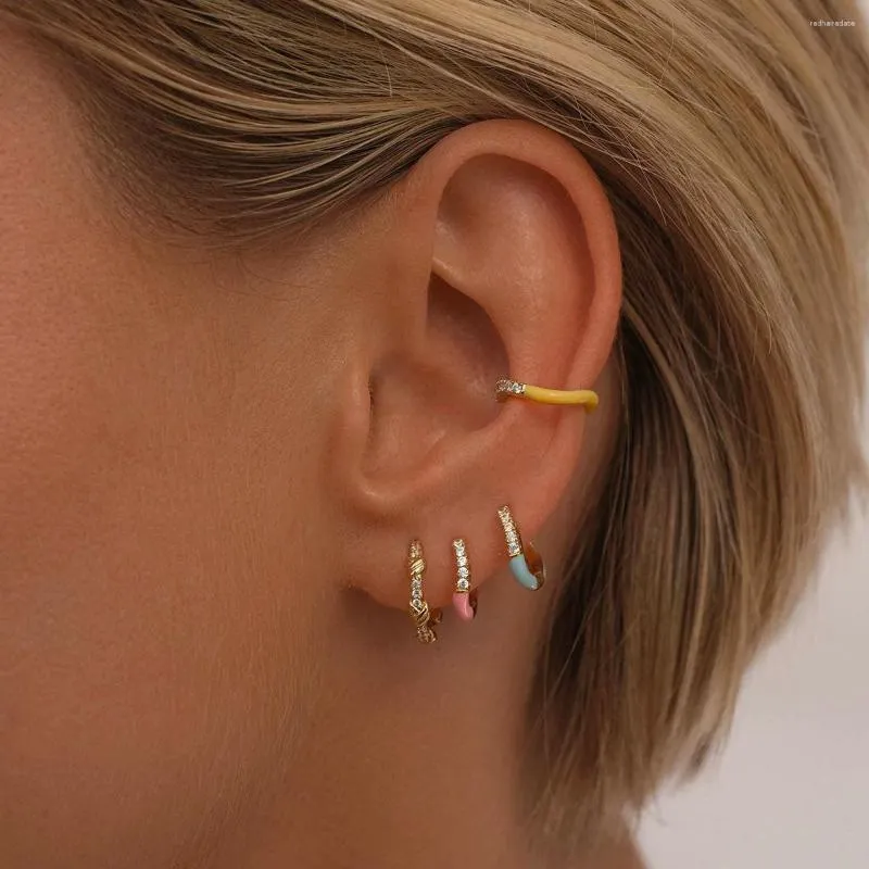 Backs oorbellen Een paar CZ Ear Cuff Clip Earring en mini -hoepelsets met 6 kleuren Elaw voor vrouwen trendy mode