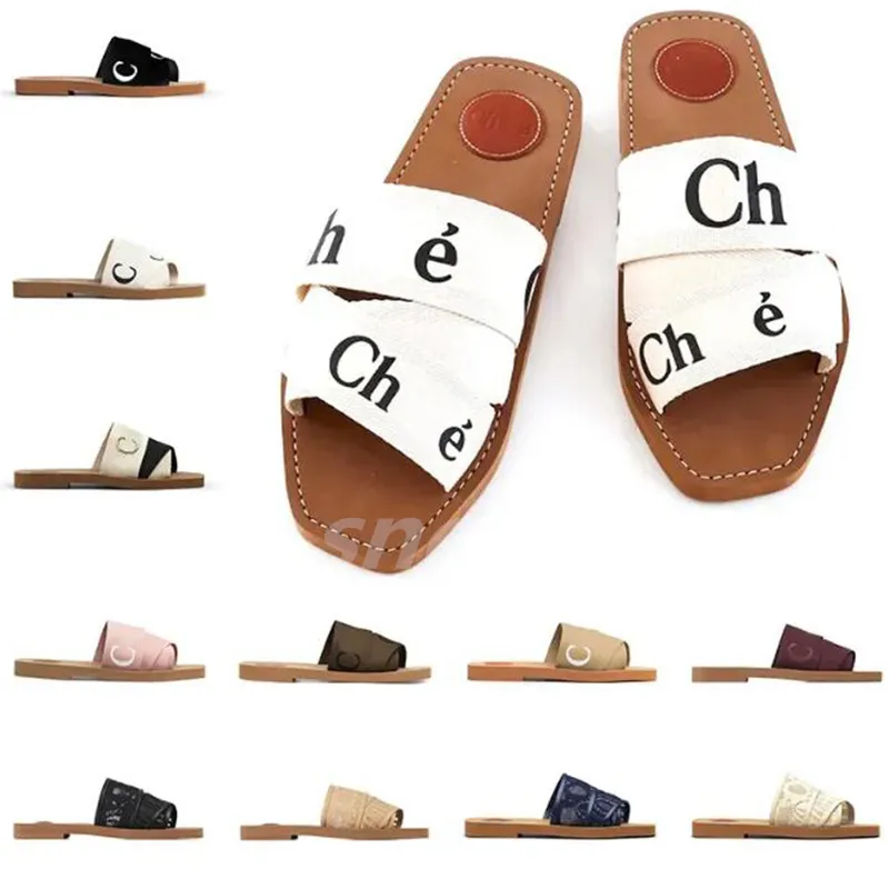 Para mujeres, sandalias leñosas diseñador de mulas famosas toboganes planos beige blanco blancos rosa rosa letras tela de tela zapatillas para mujer zapatos al aire libre x27