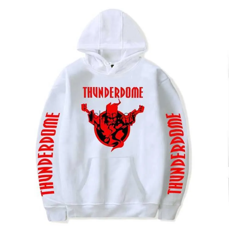 Thunderdome Men Hood Blue Cool Print Harajuku Bluza 80s 90s Tops Women Fashion Streetwear Męski Hardcore Thunderdome Pullover HKD230725