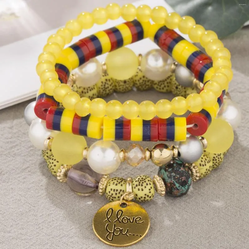 5pcs/set Retro Bohemian Style Red Pearl & Clay Beads Bracelets