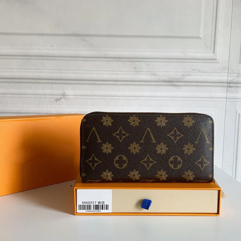 古典的な文字長老型パターンデザイナージッパーウォレットSメンズレザーバッグは、箱と茶色の財布をマッチ