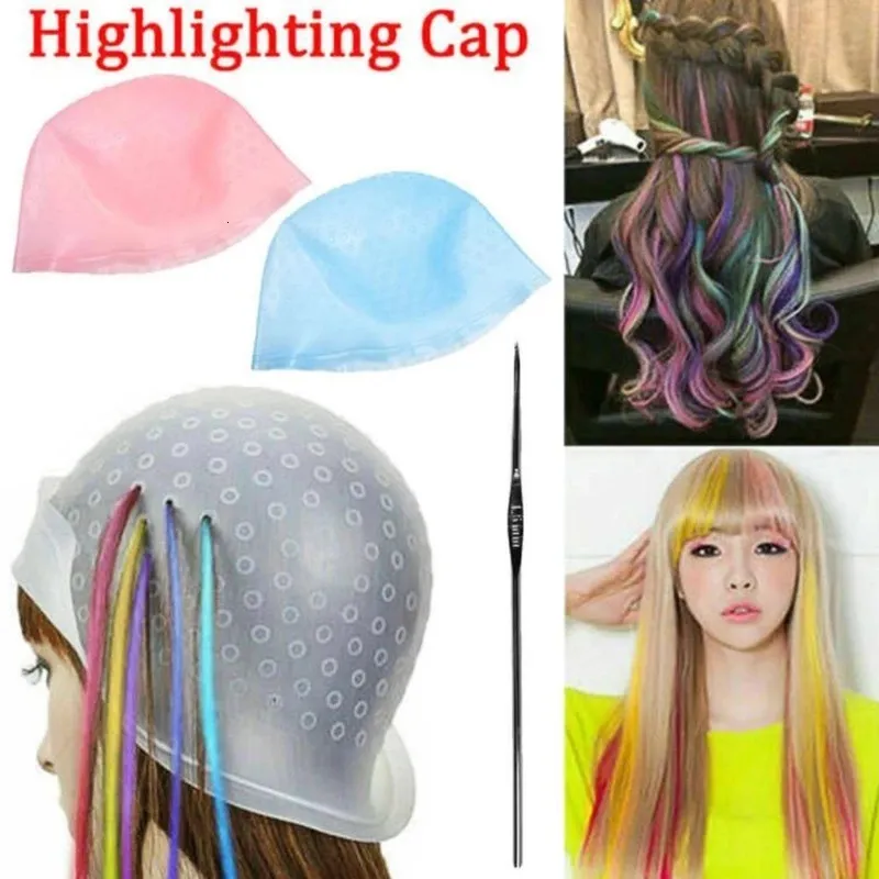 Hair Colors Silicone Hair Dye Cap Crochet Hook Professional Hair Dye Pick Reusable Salon Hair Dye Professional Hair Extensions Styling Tools 230811