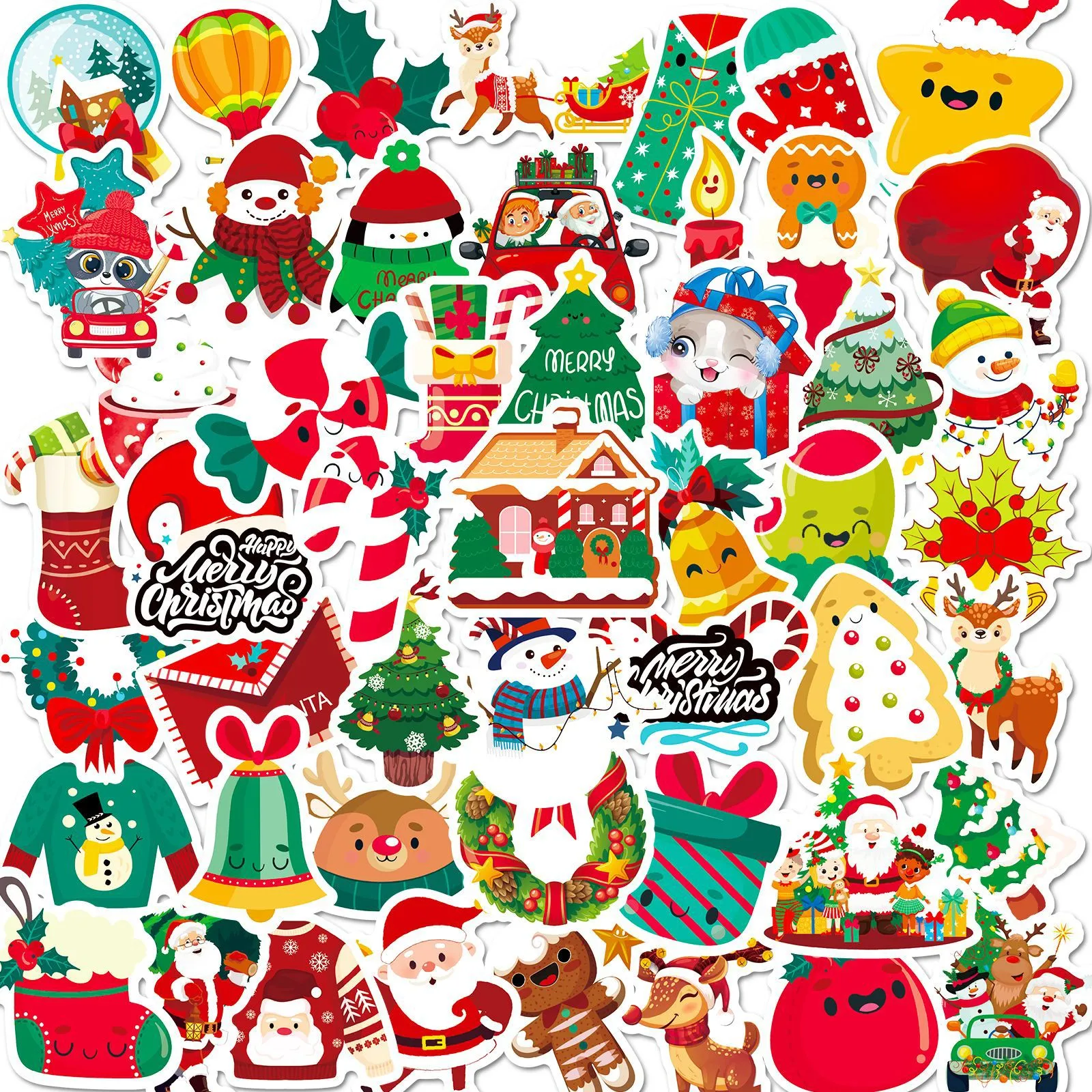 50PCS Christmas Stickers Santa Claus Snowflakes Decals Windows Decorative Sticker Home Party DIY Decoration Paster