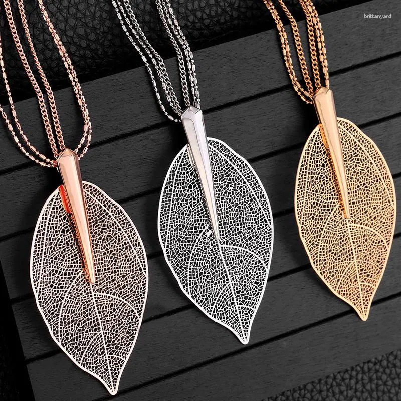 Pendant Necklaces Fashion Rose Gold Color Necklace For Women & Pendants Sweater Chain Big Leaves Statement Jewelry Gift