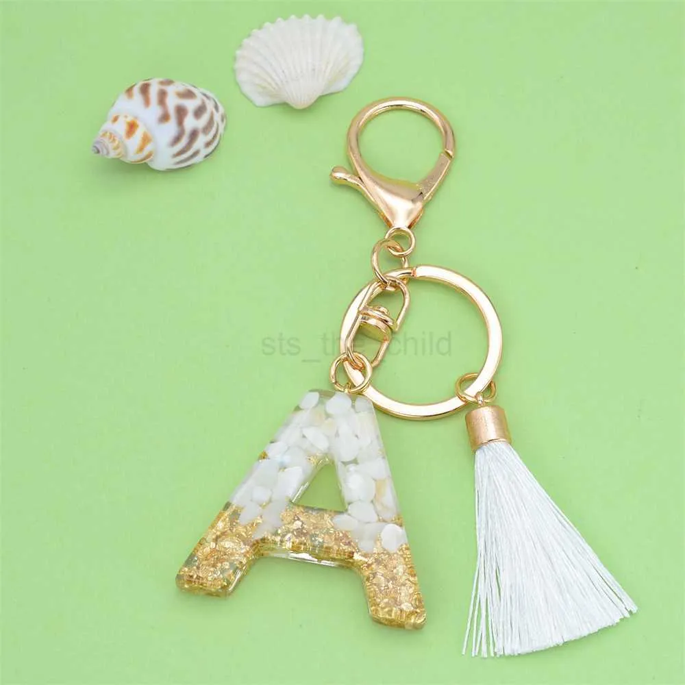 Keychains Lanyards Creative 26 Letter Resin Keychain Pendant With White Tassel Keyring Charms Men Women Bag Ornaments Accessories Souvenir Gifts