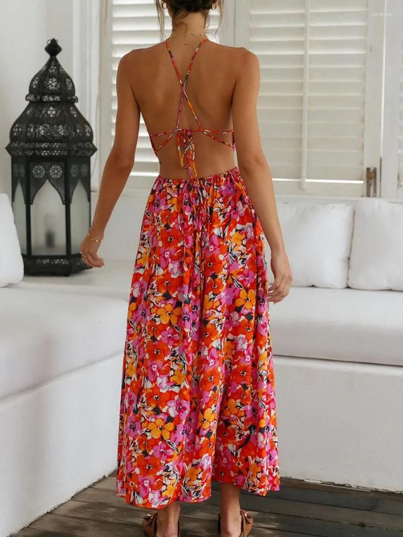 パーティードレス Keelie Printed Waist Tie Halter Dress Amazon.com: Women's Floral Halter Neck Maxi Dress with Tie