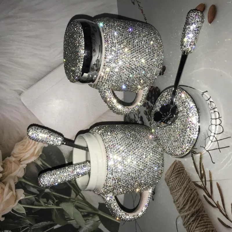 Tasses tasse de café étincelante avec couvercle en céramique cristal strass de gobelet