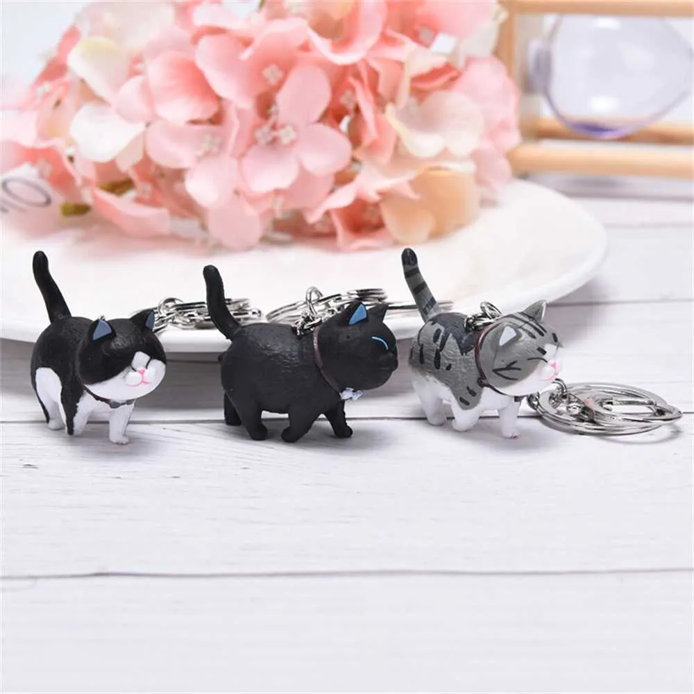 Keychains Lanyards Self Healing Warm Series Japanese Cat Keyring Round Rolling Simple Cat Handmade Korean Version Mountaineering Ring Keychain Bag