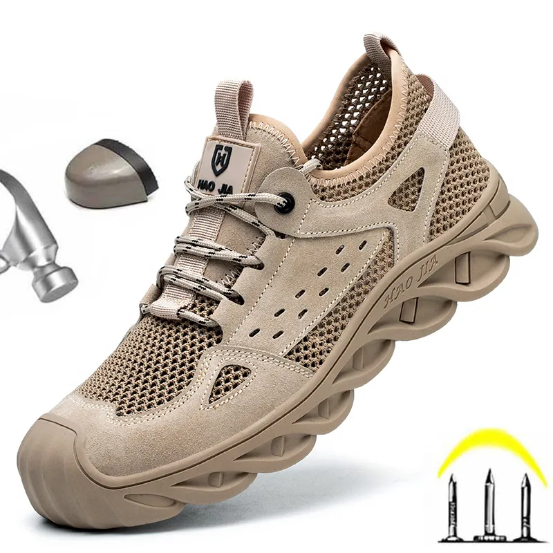 Laarzen mannen veiligheidswerk ademende schoenen stalen teen man mesh bovenste sneakers punctule proof lichtgewicht 230812