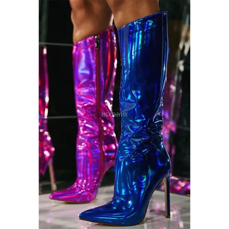 Stövlar Fashion Point Toe Fringe Sequined Mid Calf Boots For Women Zip Metallic Glitter Sexig Elegant Dress Long Shoes Zapatos Mujer 230811