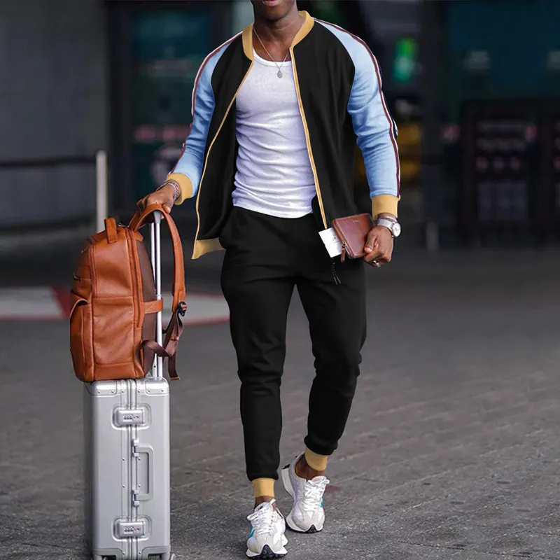 Men's Fashion Tracksuit Set Stylish Color Block Jogging Suit, Youth  Casual Sportswear, Full Zip Activewear Limited Time Offer!