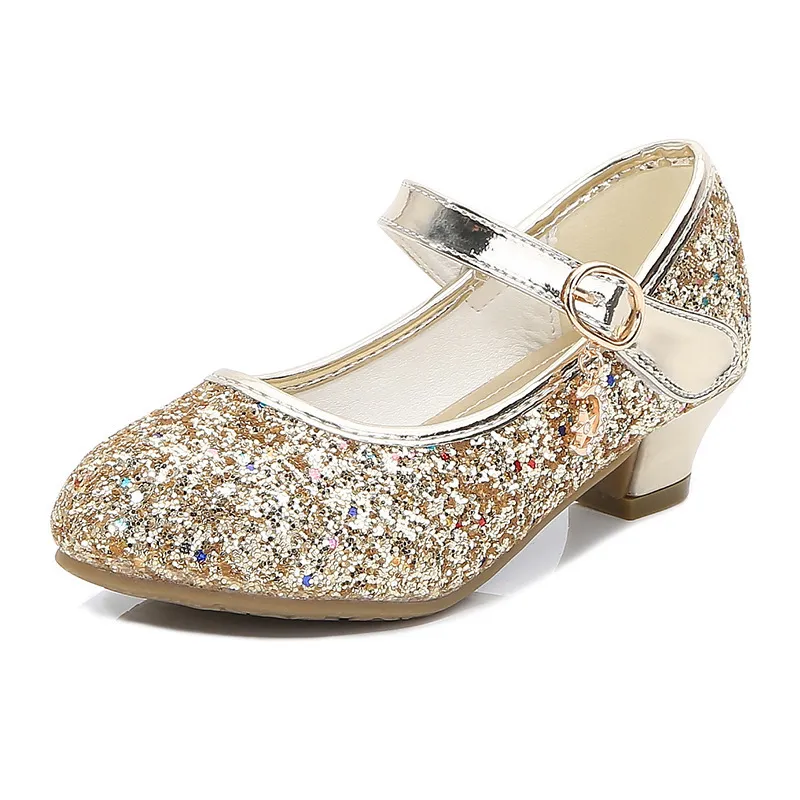 Sneakers 2023 Kinder dansschoenen meisjes highheeled lente zoete kinderen prinses pailletten groot feest bruiloft csh1204 230811