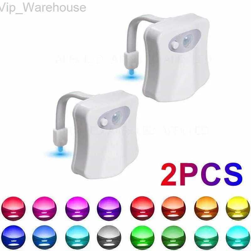 2 pièces 8-16 couleurs siège de toilette veilleuse intelligente capteur de mouvement PIR rétro-éclairage étanche pour cuvette de toilette LED Luminaria lampe WC lumière HKD230824