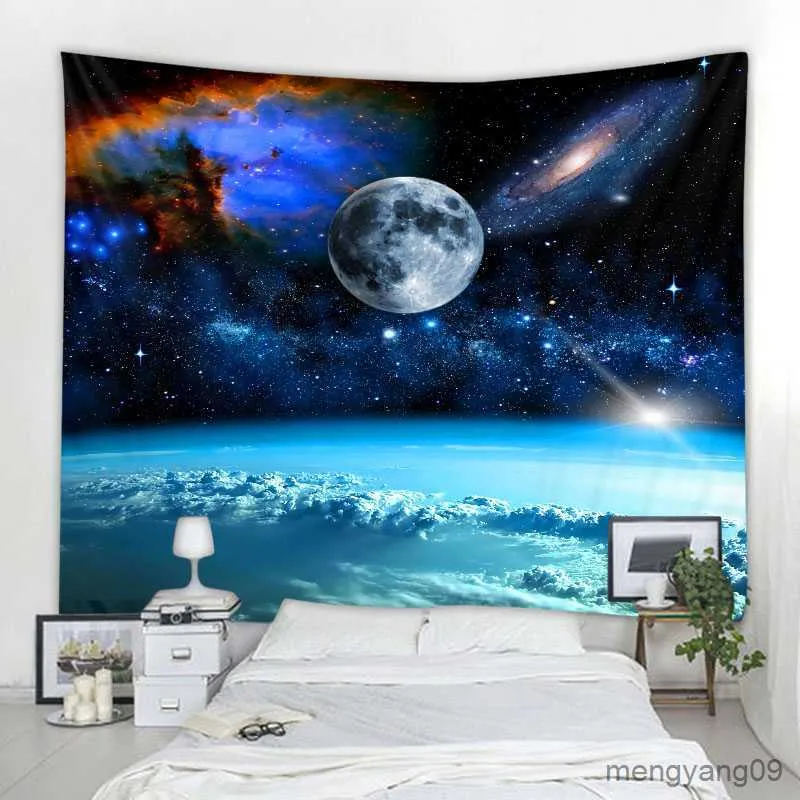 Tapestries Milky Way Night Sky Tapestry Moon Night Starry Sky Landscape Tapestry Home Living Room Bedroom Decoration R230812