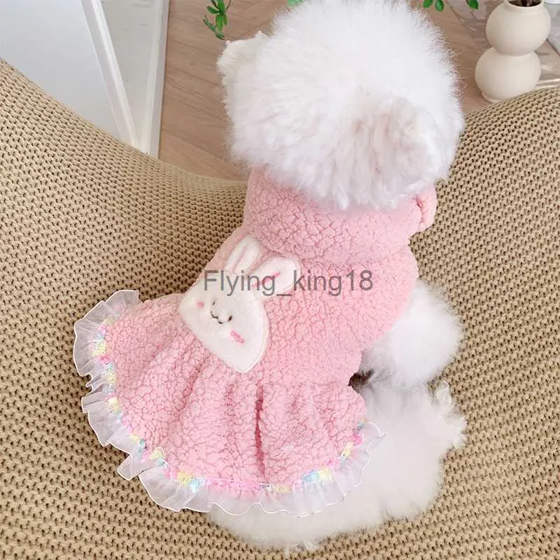 Pink Fleece Girl Pet Dresses Dog Clothes Autumn Winter Thicken Warm Chihuahua Maltese Cat Coat Jacket Costumes Puppy Animal Pugs HKD230812