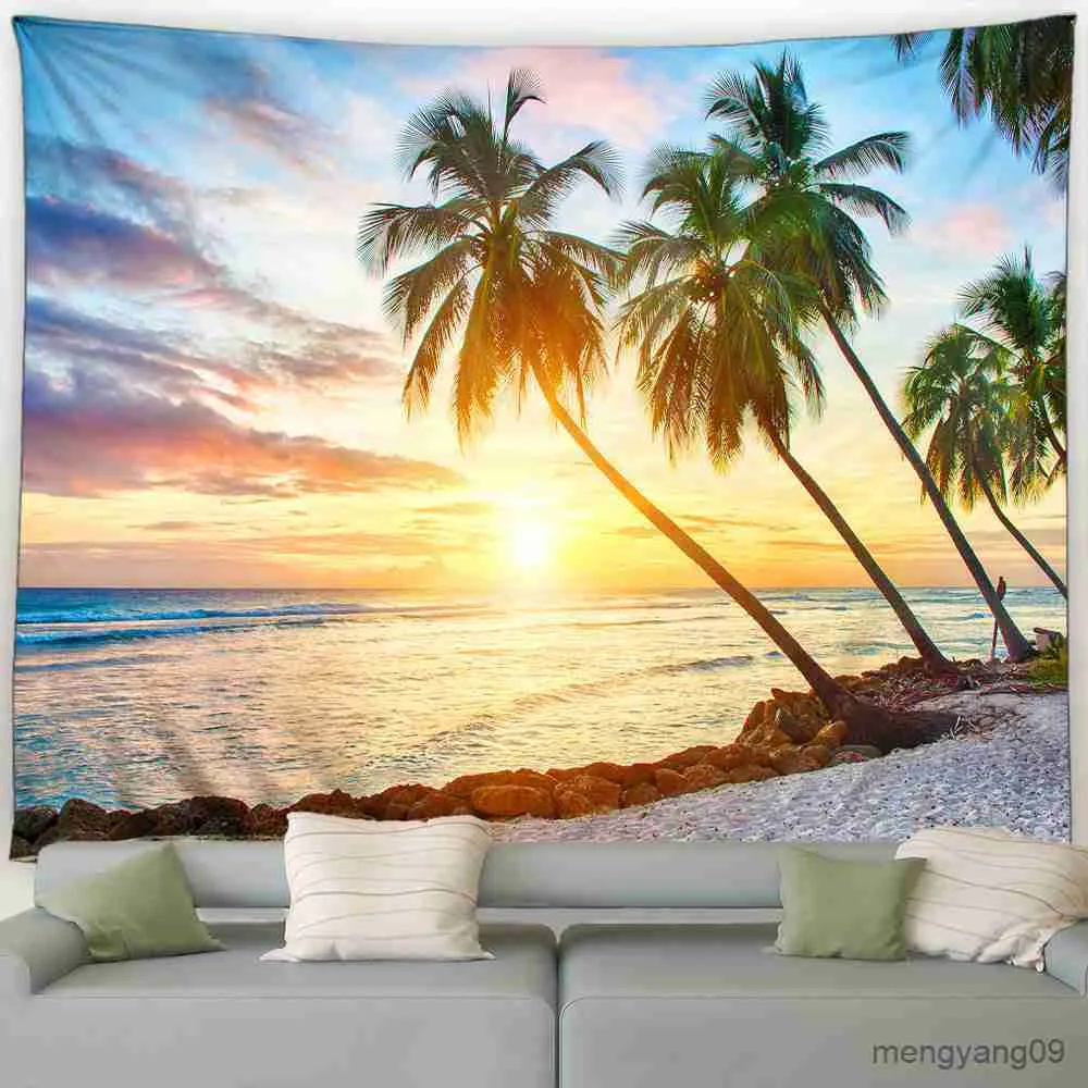 Tapisses personnalisables Twilight Ocean Paysage Tapestry Sunset Nature Payery Garden Mur suspendu maison R230812