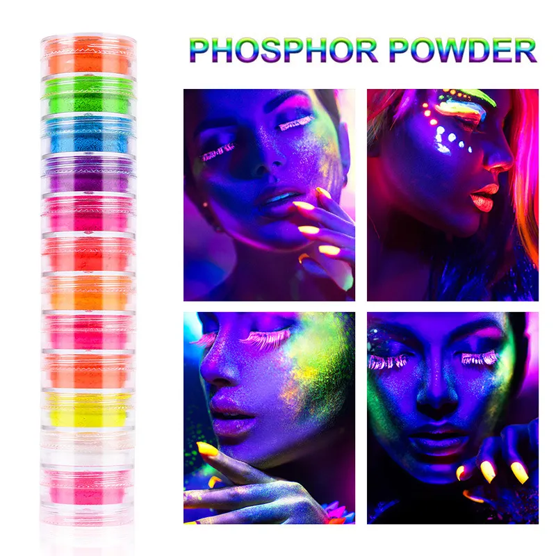 Inne imprezy imprezowe dostarcza 12 kolorów Neonowe fluorescencyjne pigment proszkowy Zestaw Fluorescencyjny paznokcie Glitter Eye Poszukiwanie Pigment paznokie