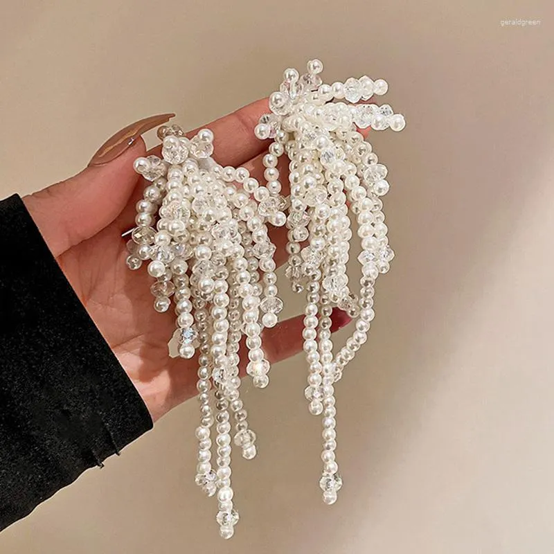 Kolczyki stadnina bohemian wielki kwiat dla kobiet Oświadczenie biżuterii ręcznie robione kryształowy perłowy moda długa frędzla ślubna dziewczyna