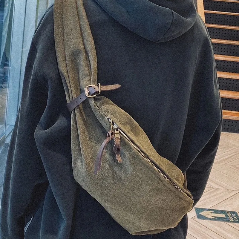 Military Style Canvas School Bag - Green Single-Shoulder Crossbody