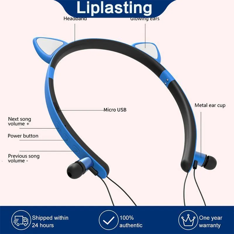 Handy -Ohrhörer lange Arbeitszeit Luminöses Headset Cat Ohr 120mah Wireless Ohrhörer Magnetische Kopfhörer TWS Ohrhörer Hänge 230812