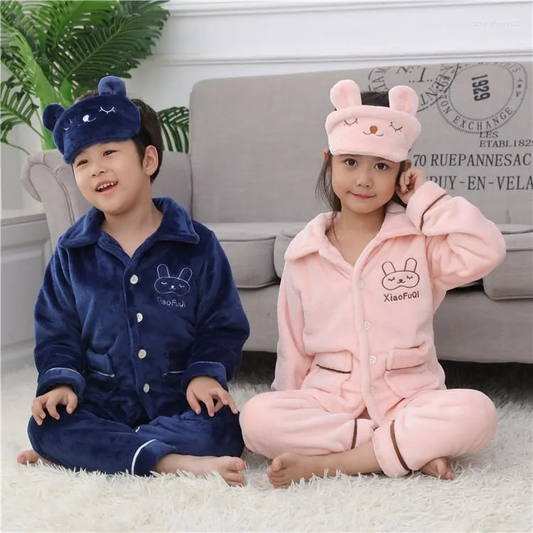 Women's Sleepwear Boys And Girls Flannel Homewear Solid Long Sleeve Children Spring Summer Loose Casual Nightwear Pajamas