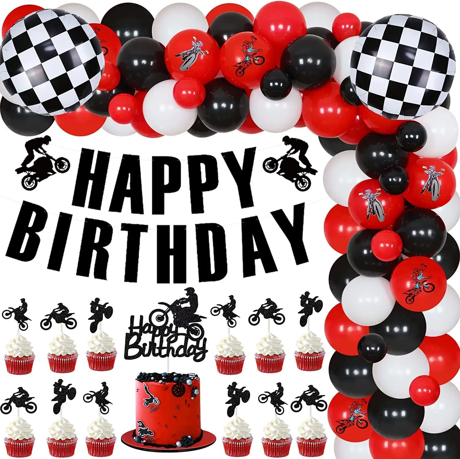 Andere evenementenfeestjes Dirt Bike Birthday Decorations For Boys Red Black Motocross Theme Ballon Arch Kit Motorfiets Happy Banner Cake Toppers 230812